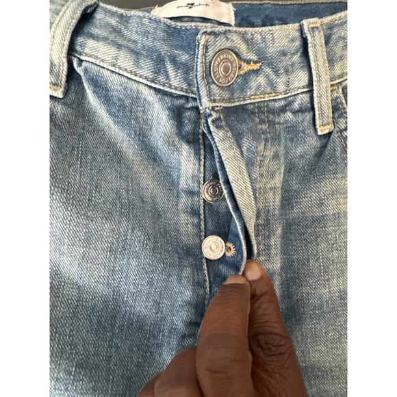 7 for All Mankind Women's Easy Boy Bootcut Jeans Raw Hem Light Wash Blue Size 27 - Picture 6 of 10